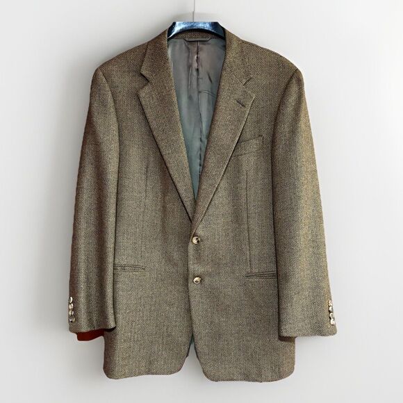 Hickey Freeman Canterbury Jacket Blazer Coat Men's 42L Brown Wool Herringbone - Picture 1 of 8